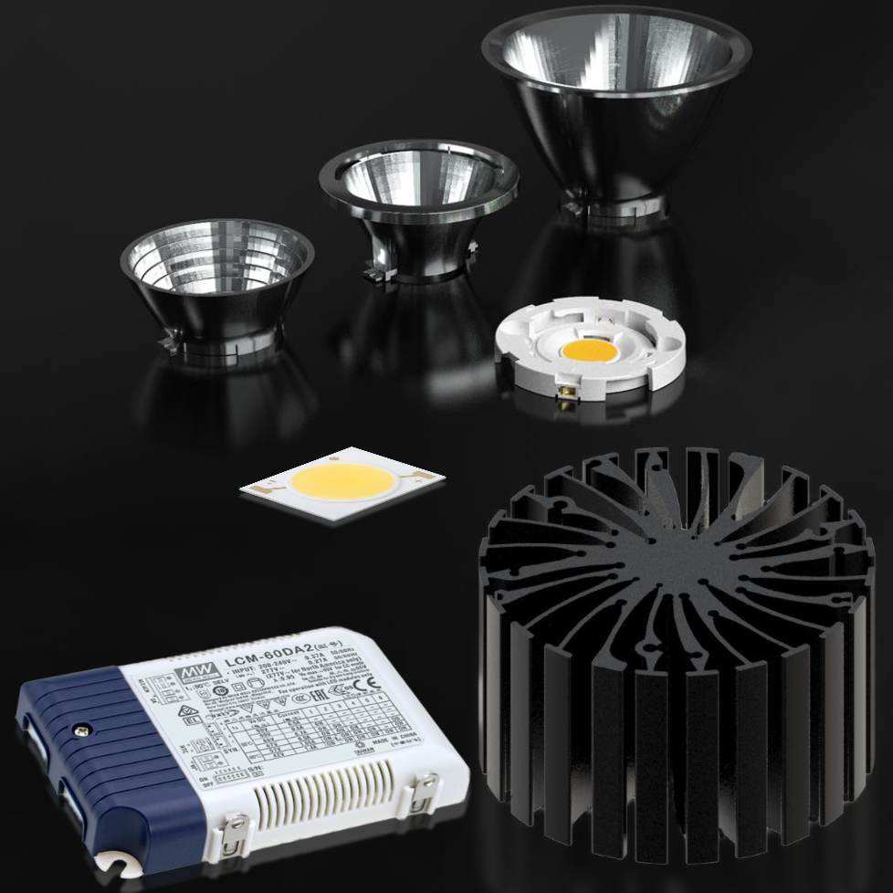 NICHIA COB Light-Engine, COB-B LEDs, LEDiL Optics, MechaTronix Heatsink (6000-8000lm, 2200-6500K, RA80-95)
