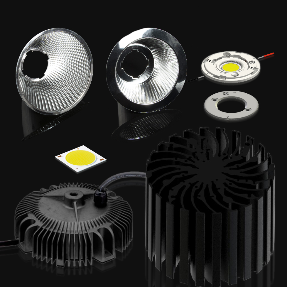 NICHIA COB Light-Engine, Square COB-S LEDs, LEDiL Optics, MechaTronix Heatsink (14000-16000lm, 2200-6500K, RA80-95)
