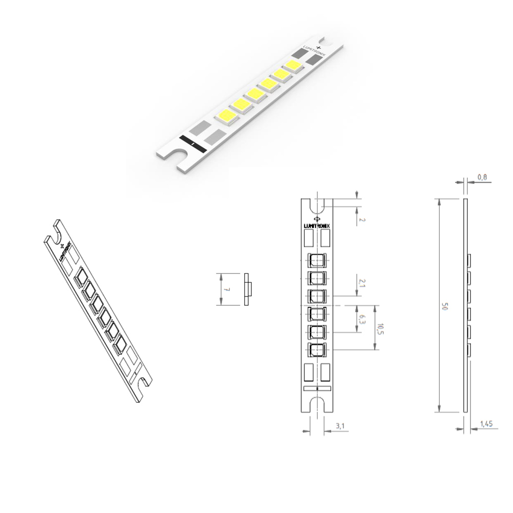 SmartArray_L6 Configurable Nichia 757 Compact LED Module White CRI 70-90 1800-7800K 1W LEDs 1.97x0.28" (up to 1200lm)